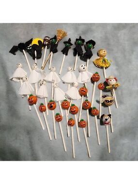 Large lot of 33 Halloween cake cupcake picks toppers decorations handmade